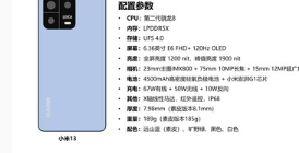 小米13和小米13Pro规格表泄露因为小米戏弄了新的浮动长焦相机