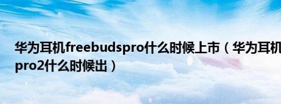 华为耳机freebudspro什么时候上市（华为耳机freebudspro2什么时候出）