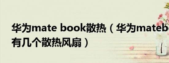 华为mate book散热（华为matebook16s有几个散热风扇）