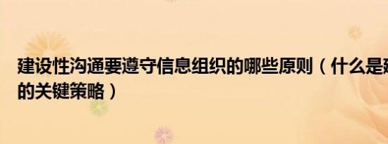 建设性沟通要遵守信息组织的哪些原则（什么是建设性沟通的关键策略）