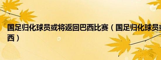 国足归化球员或将返回巴西比赛（国足归化球员或将返回巴西）