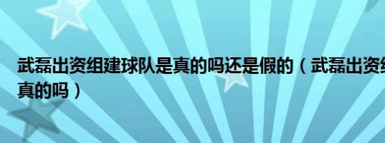 武磊出资组建球队是真的吗还是假的（武磊出资组建球队是真的吗）