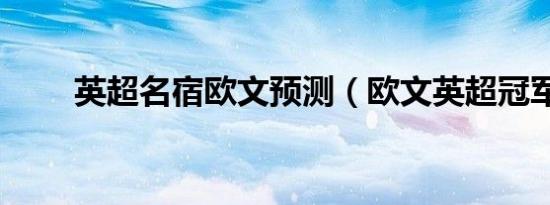 英超名宿欧文预测（欧文英超冠军）