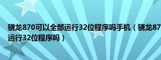 骁龙870可以全部运行32位程序吗手机（骁龙870可以全部运行32位程序吗）