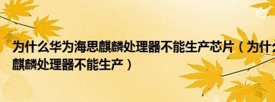 为什么华为海思麒麟处理器不能生产芯片（为什么华为海思麒麟处理器不能生产）