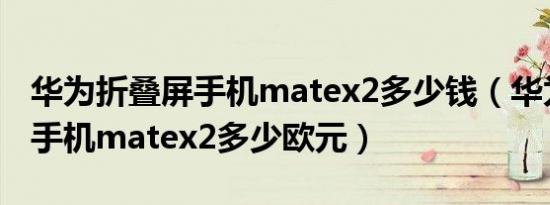 华为折叠屏手机matex2多少钱（华为折叠屏手机matex2多少欧元）