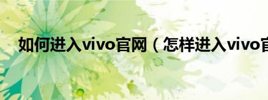 如何进入vivo官网（怎样进入vivo官网）