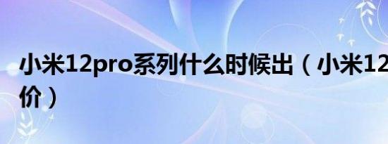 小米12pro系列什么时候出（小米12pro成本价）