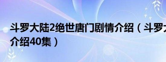 斗罗大陆2绝世唐门剧情介绍（斗罗大陆剧情介绍40集）