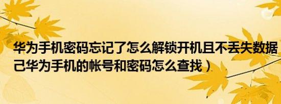 华为手机密码忘记了怎么解锁开机且不丢失数据（我忘了自己华为手机的帐号和密码怎么查找）