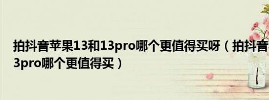 拍抖音苹果13和13pro哪个更值得买呀（拍抖音苹果13和13pro哪个更值得买）