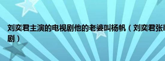 刘奕君主演的电视剧他的老婆叫杨帆（刘奕君张萌演的电视剧）