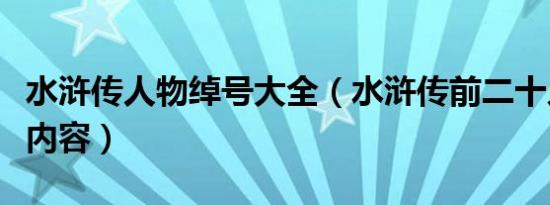 水浒传人物绰号大全（水浒传前二十人物主要内容）