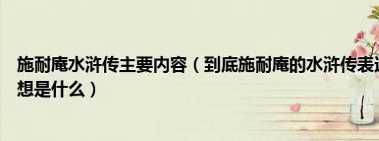 施耐庵水浒传主要内容（到底施耐庵的水浒传表达的中心思想是什么）