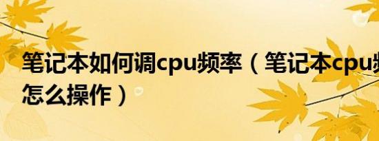 笔记本如何调cpu频率（笔记本cpu频率调节怎么操作）