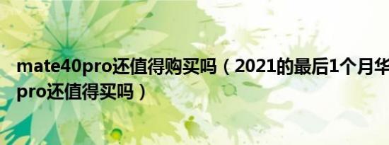 mate40pro还值得购买吗（2021的最后1个月华为mate40pro还值得买吗）