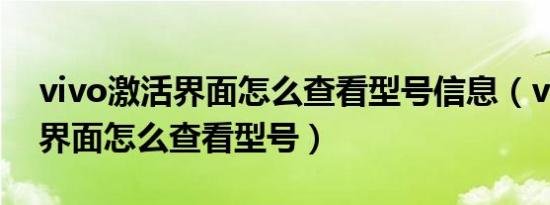 vivo激活界面怎么查看型号信息（vivo激活界面怎么查看型号）