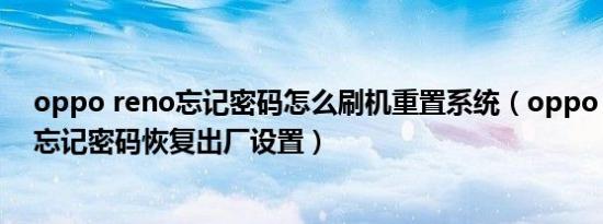 oppo reno忘记密码怎么刷机重置系统（oppo reno怎么忘记密码恢复出厂设置）