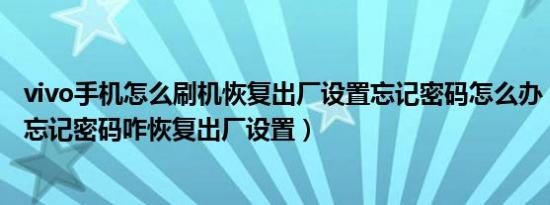 vivo手机怎么刷机恢复出厂设置忘记密码怎么办（vivo手机忘记密码咋恢复出厂设置）