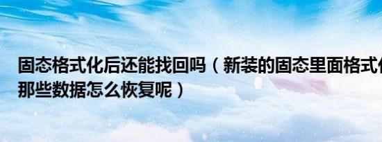 固态格式化后还能找回吗（新装的固态里面格式化了原来的那些数据怎么恢复呢）