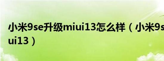 小米9se升级miui13怎么样（小米9se升级miui13）