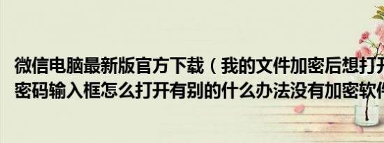 微信电脑最新版官方下载（我的文件加密后想打开可不显示密码输入框怎么打开有别的什么办法没有加密软件是lockir）