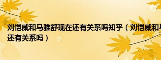 刘恺威和马雅舒现在还有关系吗知乎（刘恺威和马雅舒现在还有关系吗）