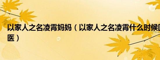 以家人之名凌霄妈妈（以家人之名凌霄什么时候回国的当牙医）