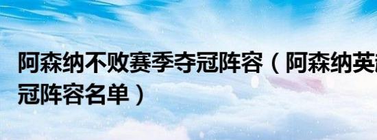 阿森纳不败赛季夺冠阵容（阿森纳英超不败夺冠阵容名单）