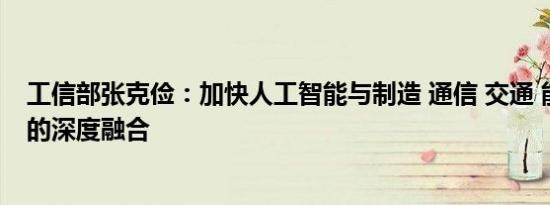 工信部张克俭：加快人工智能与制造 通信 交通 能源等行业的深度融合