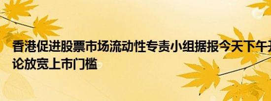 香港促进股票市场流动性专责小组据报今天下午开会，或讨论放宽上市门槛