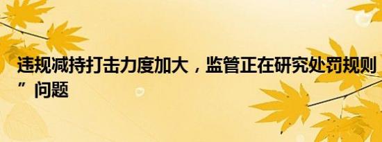 违规减持打击力度加大，监管正在研究处罚规则“痛感不强”问题