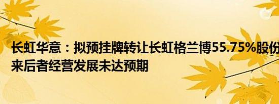 长虹华意：拟预挂牌转让长虹格兰博55.75%股份，并购6年来后者经营发展未达预期