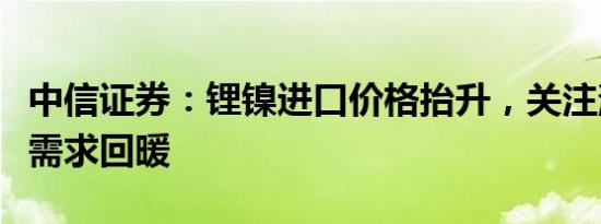 中信证券：锂镍进口价格抬升，关注消费电子需求回暖