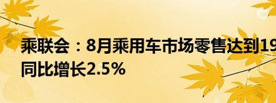 乘联会：8月乘用车市场零售达到192万辆，同比增长2.5%