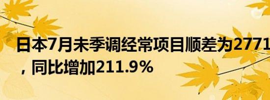 日本7月未季调经常项目顺差为27717亿日元，同比增加211.9%