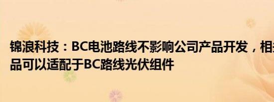 锦浪科技：BC电池路线不影响公司产品开发，相关逆变器产品可以适配于BC路线光伏组件