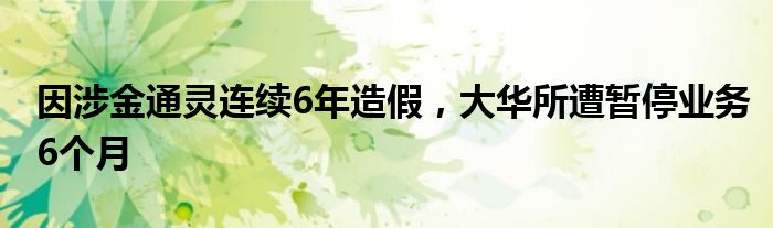 因涉金通灵连续6年造假，大华所遭暂停业务6个月