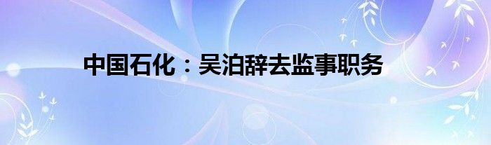 中国石化：吴泊辞去监事职务