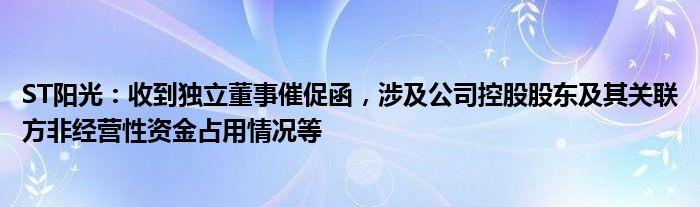 ST阳光：收到独立董事催促函，涉及公司控股股东及其关联方非经营性资金占用情况等