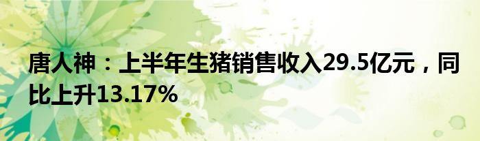 唐人神：上半年生猪销售收入29.5亿元，同比上升13.17%