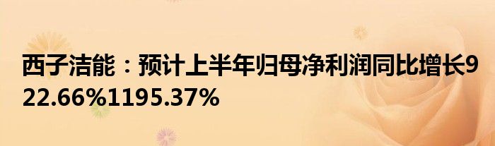 西子洁能：预计上半年归母净利润同比增长922.66%1195.37%