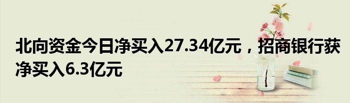 北向资金今日净买入27.34亿元，招商银行获净买入6.3亿元